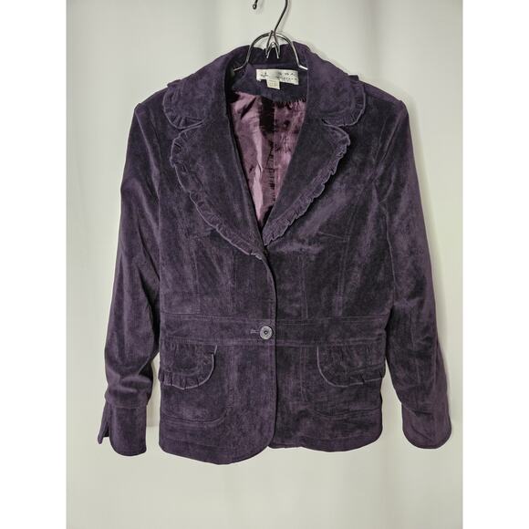 Yuliren Women's Two Button Flat Corduroy Blazer Plum Purple Size Large 10 - Picture 1 of 7